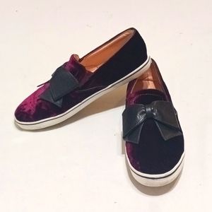 Kate Spade Plum Velvet Delise with Leather Bow Sneakers Shoes Sz 9.5